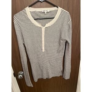 Alex Mill Striped Henley Long Sleeve Top, Size L